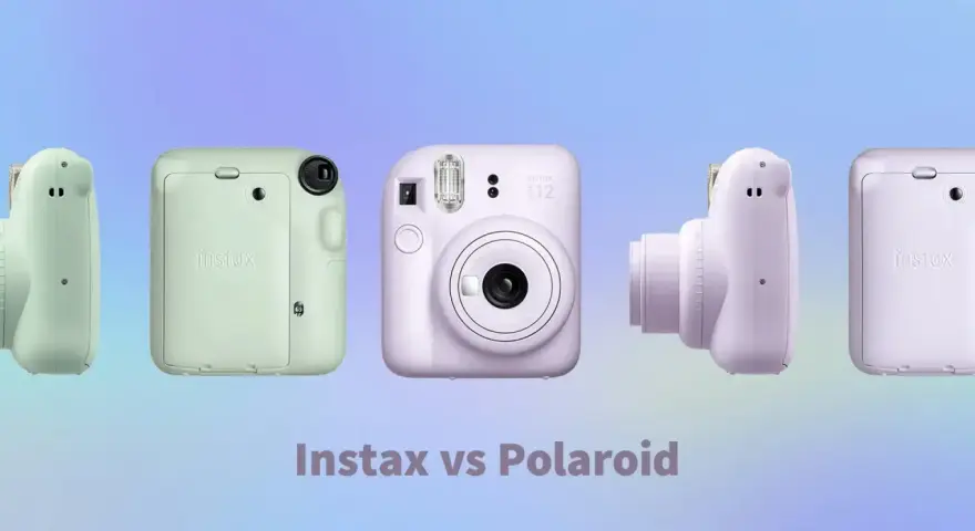 Kilka aparatów Instax w pastelowych kolorach, gotowych do natychmiastowego drukowania zdjęć.