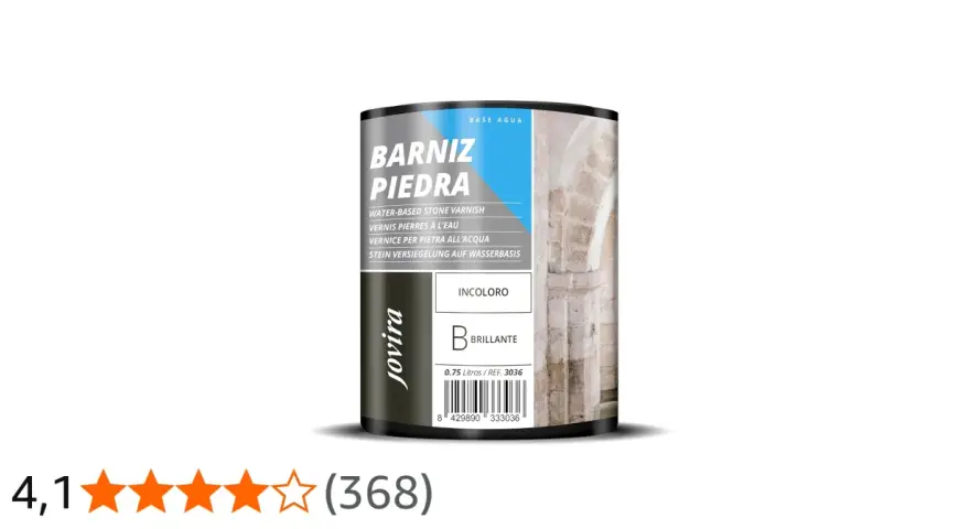 Barniz para piedra Jovira, incoloro y brillante, base agua. Protege y embellece superficies de piedra.