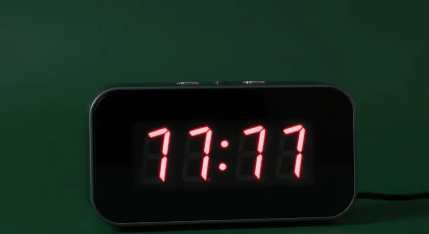 Cyfrowy zegar pokazuje 11:11. To moment, gdy numerologiczna 11 i 7 łączą się, tworząc magiczną chwilę.