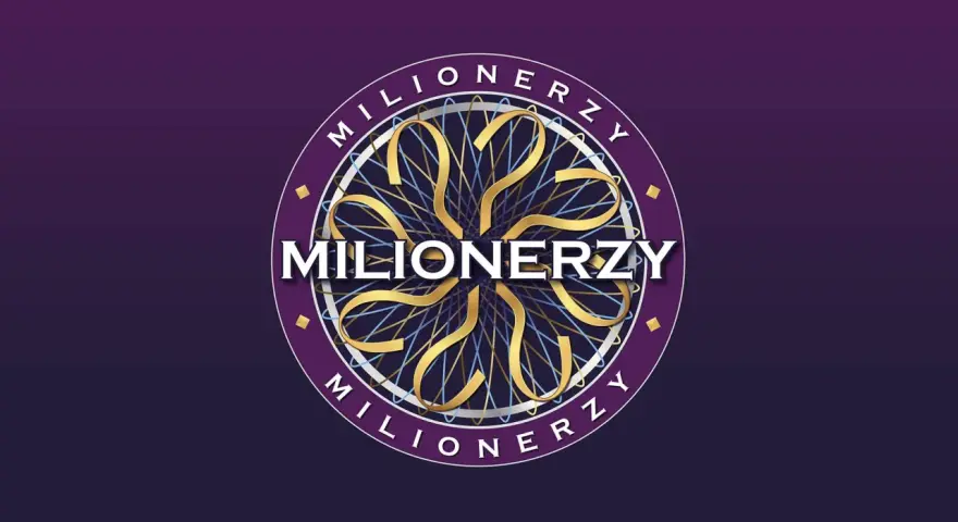 Logo "Milionerzy" z złotymi, stylizowanymi znakami zapytania. Kiedy leci ten program, emocje rosną!