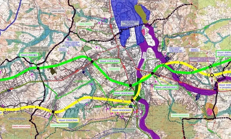 Szczegółowa mapa Beskidzkiej Drogi Integracyjnej i jej kluczowe lokalizacje