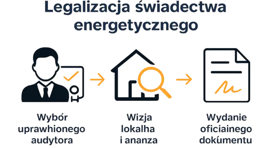 Proces legalizacji świadectwa energetycznego: wybór audytora, wizja lokalna i analiza, wydanie dokumentu. Określenie charakterystyki energetycznej budynku.