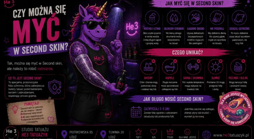 Folię Second Skin można myć, ale ostrożnie. Unikaj długich kąpieli i gorącej wody, by nie odkleić folii.