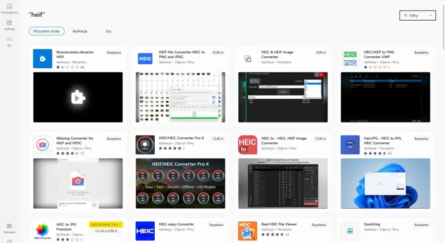 Sklep Microsoft Store oferuje wiele aplikacji do konwersji plików HEIC, takich jak "HEIC File Converter" czy "iMazing Converter".
