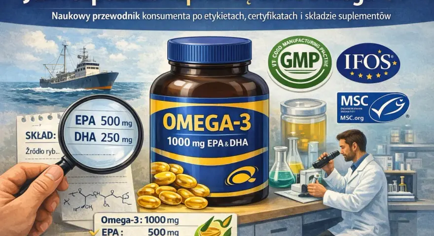 Wysokiej jakości suplement Omega-3 z EPA i DHA, pochodzący ze zrównoważonych połowów, potwierdzony certyfikatami GMP i IFOS.