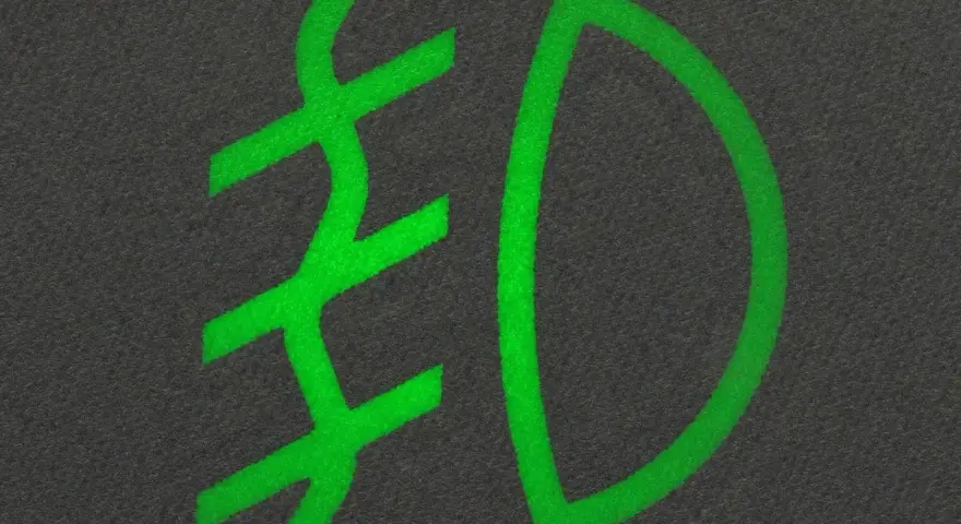 Zielony symbol przeciwmgielny na ciemnym tle.
