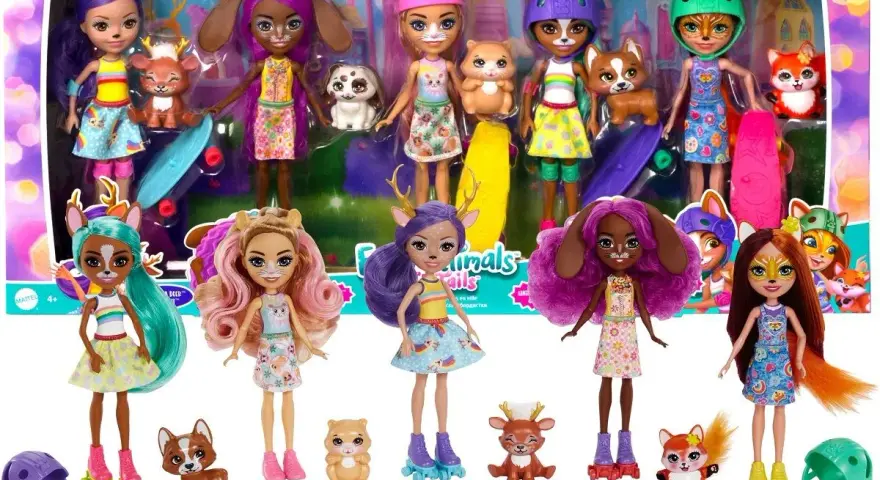 Zestaw lalek Enchantimals z imionami: Fawn, Bree, Patter, Felicity, Sage, Danessa, Tamika, Saffi.