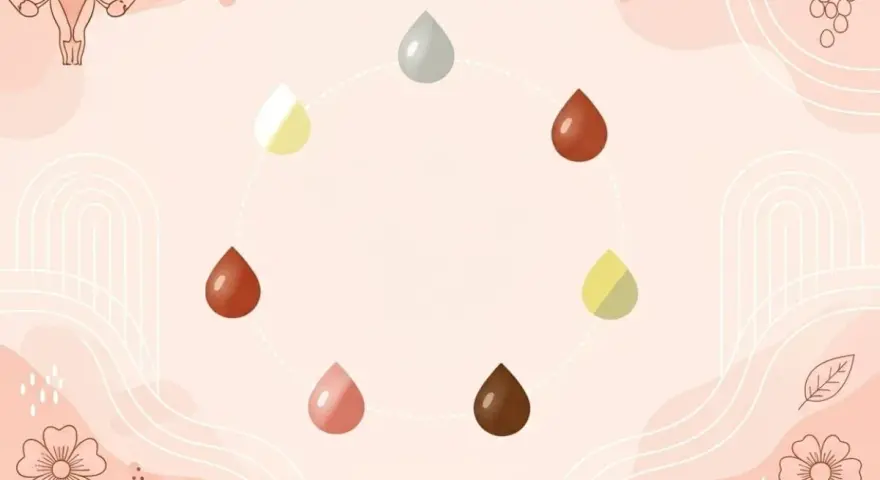 Cykl menstruacyjny: różne kolory wydzieliny, od jasnych do ciemnych, symbolizujące zdrowie.