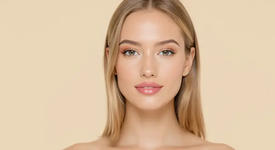 Un visage de jeune femme blonde, aux yeux verts et lèvres roses, une **aha définition** de beauté naturelle.