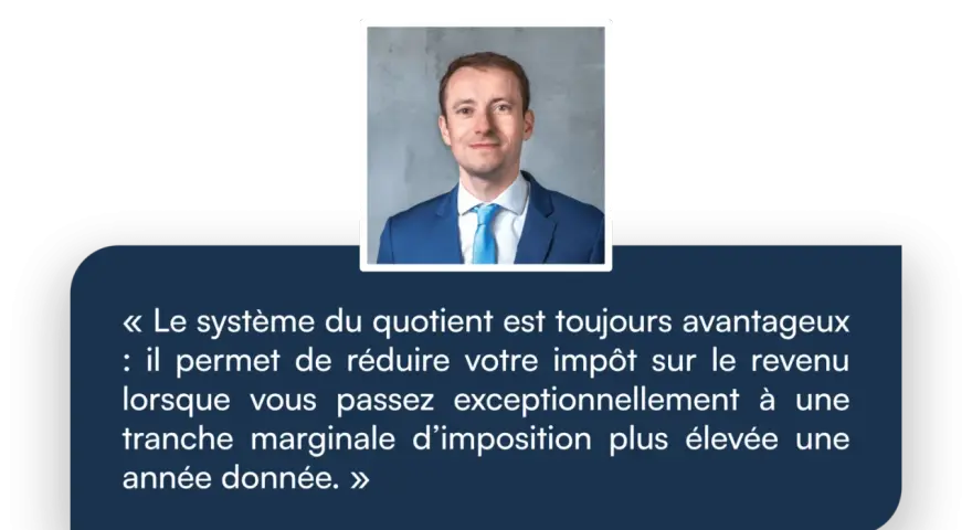 Portrait de Nicolas Decaudain, Président. Citation sur la réduction d'impôt sur le revenu exceptionnel.