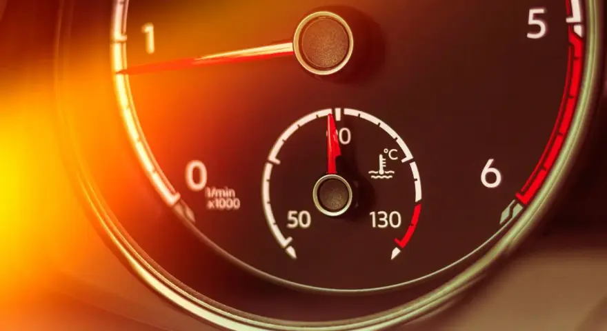 Wskaźnik pokazuje, że temperatura oleju w silniku jest w normie, blisko 90°C.