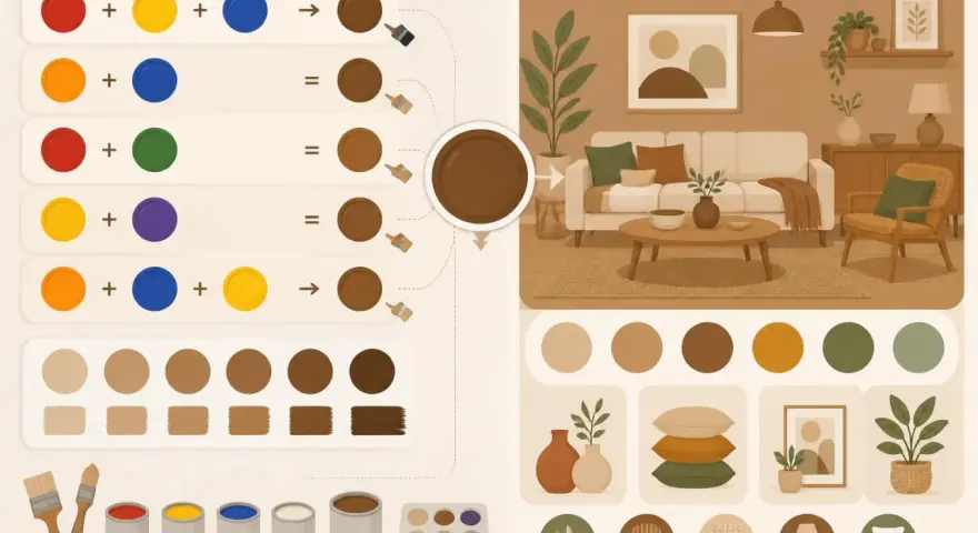 Comment faire du marron en peinture acrylique : mélanges de couleurs pour obtenir différentes nuances de marron, palette de couleurs et décoration intérieure.