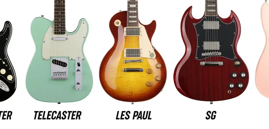 Pięć gitar: Stratocaster, Telecaster, Les Paul, SG i Offset. Idealne modele do druku 3D dla każdego fana muzyki.