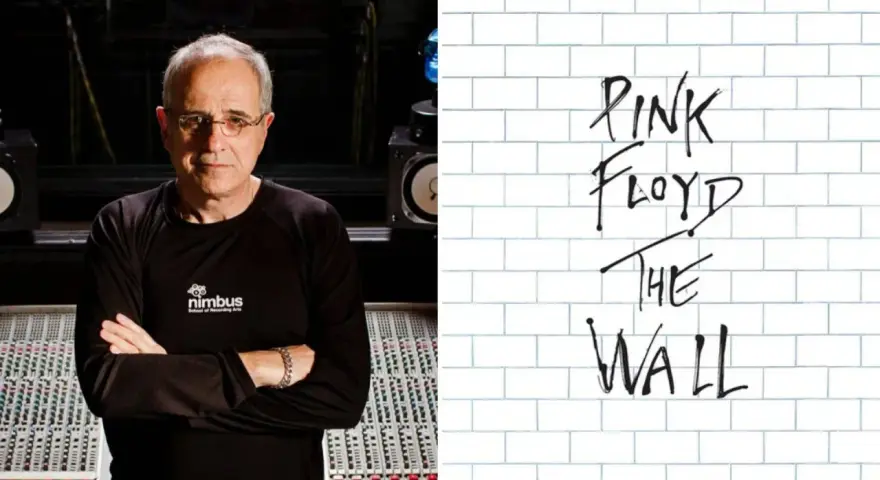 Bob Ezrin, producent "The Wall" Pink Floyd, stoi przed konsoletą.