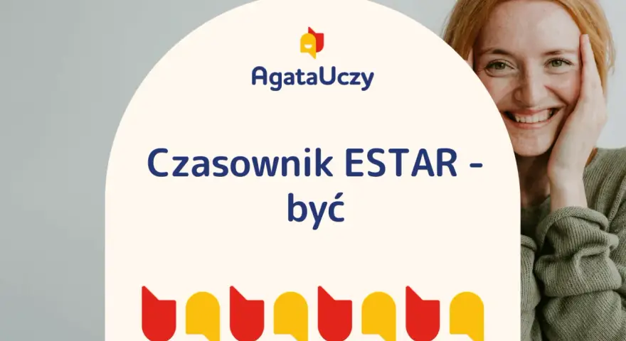 Uśmiechnięta rudowłosa dziewczyna uczy się hiszpańskiego. Czasownik ESTAR - być.