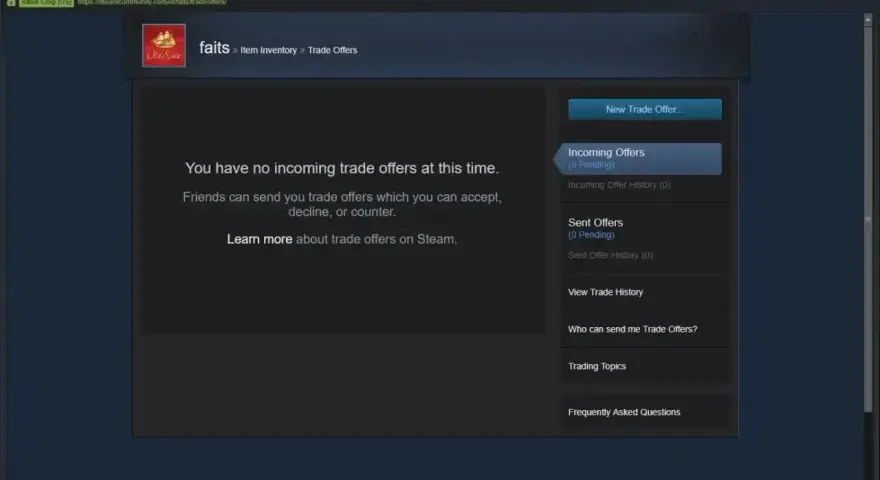 Gdzie jest trade link Steam? Na tym zrzucie ekranu widać okno "Trade Offers" na Steam, gdzie można zarządzać ofertami wymiany.