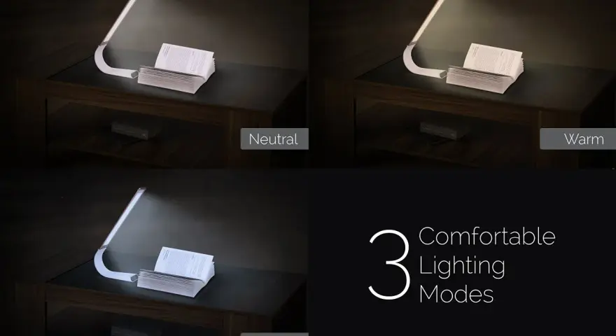 Modern usb lampa med tre ljuslägen: neutral, varm och kall. Perfekt för läsning och arbete.