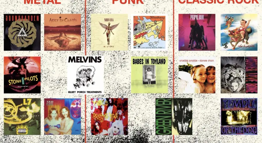 Okładki płyt zespołów takich jak Nirvana, Mudhoney, Babes in Toyland. To właśnie co to punk!