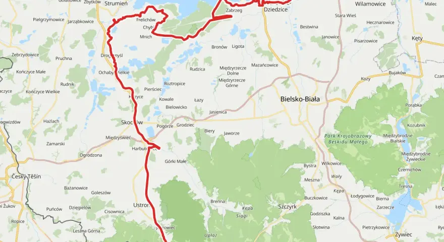 Trasa rowerowa wzdłuż Wisły na Śląsku, prowadząca przez malownicze tereny od Wisły do Bielska-Białej.