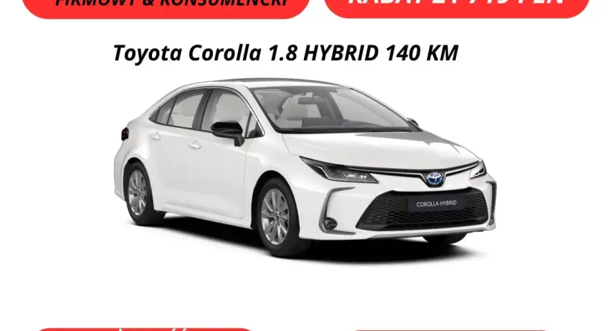 Biała Toyota Corolla 1.8 HYBRID 140 KM. Atrakcyjna toyota corolla cena z rabatem 21 719 PLN. Leasing, konfiguracja.