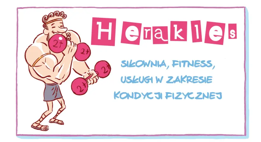 Herakles, jak w dwunastu pracach, ćwiczy z ciężarkami. Siłownia, fitness i usługi w zakresie kondycji fizycznej.
