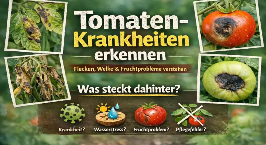 Tomaten-Krankheiten erkennen: Flecken, Welke & Fruchtprobleme verstehen. Was steckt dahinter? Krankheit, Wasserstress, Fruchtproblem oder Pflegefehler?