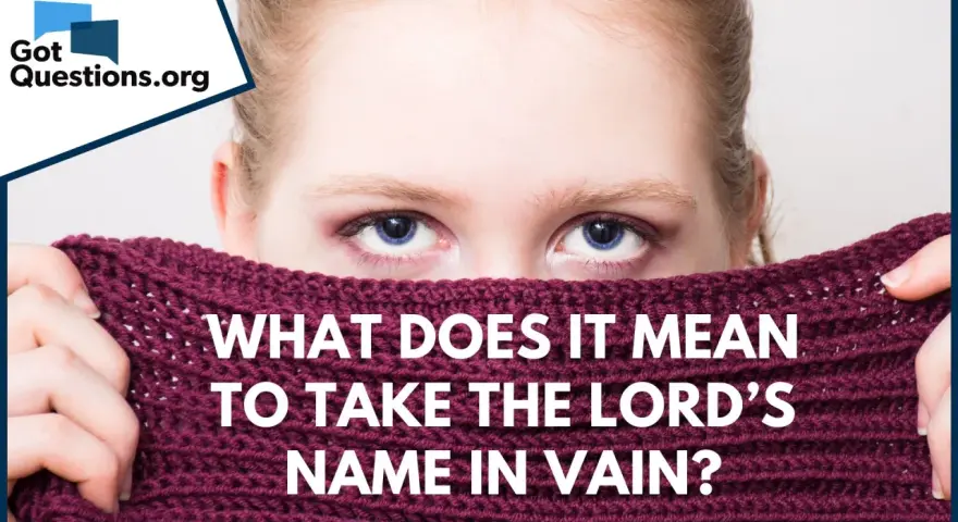 A young person's eyes peer over a burgundy scarf, asking "What does it mean to take the Lord's name in vain?