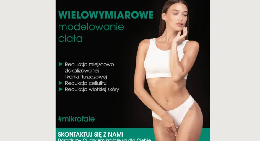 Kobieta w bieliźnie, symbol wielowymiarowego modelowania ciała. Oferta obejmuje redukcję tkanki tłuszczowej, cellulitu i wiotkiej skóry. #mikrofale.