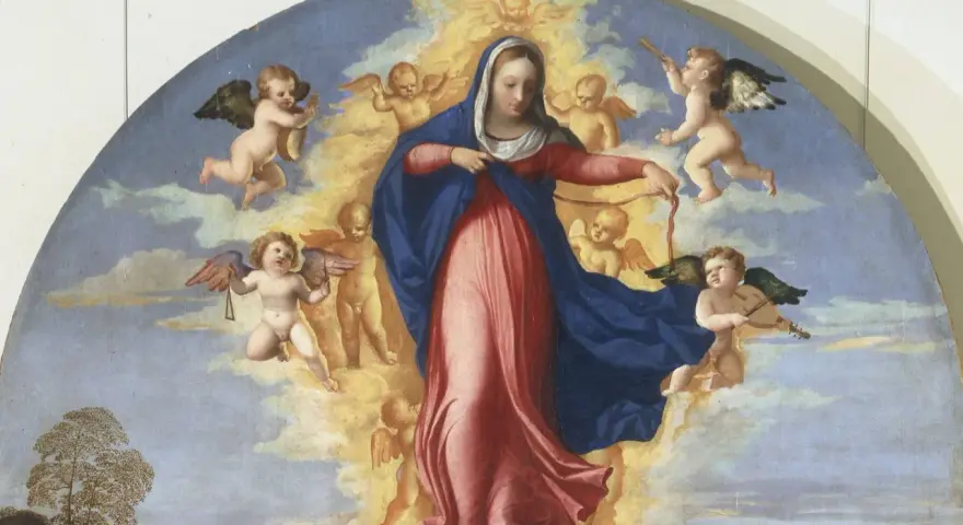 Himmelfahrt Mariens am 15. August, umgeben von musizierenden Putten.