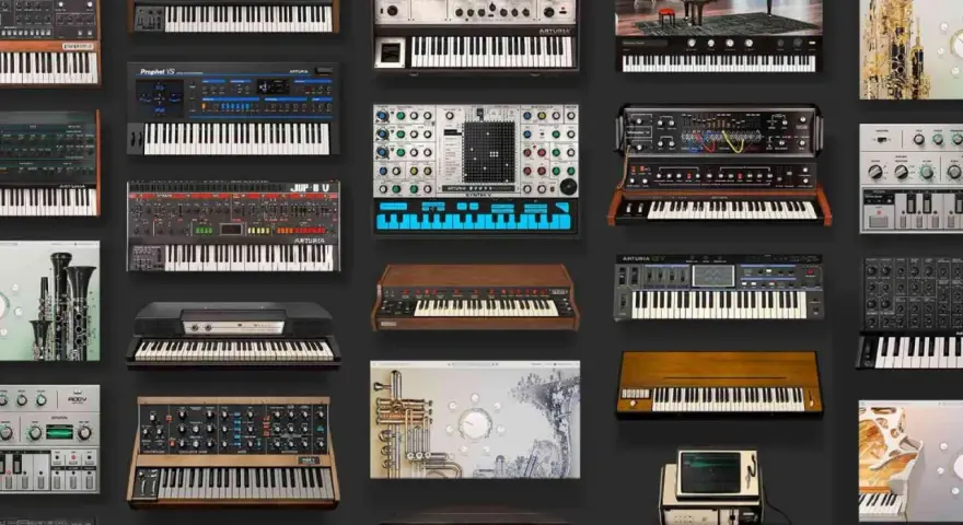 Kolekcja wirtualnych instrumentów Arturia V Collection: syntezatory, pianina i inne.