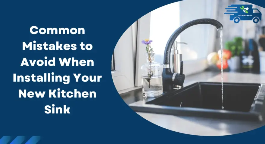 Water flows into a new black kitchen sink. Learn common mistakes to avoid when installing your new kitchen sink.