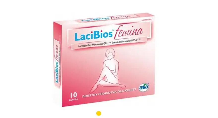 Opakowanie LaciBios femina, doustny probiotyk dla kobiet, zawiera 10 kapsułek. Wspiera zdrowie intymne.