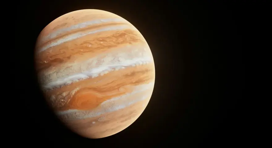 El planeta Júpiter, con sus icónicas bandas de nubes y la Gran Mancha Roja, un gigante gaseoso que influye en la astrología.
