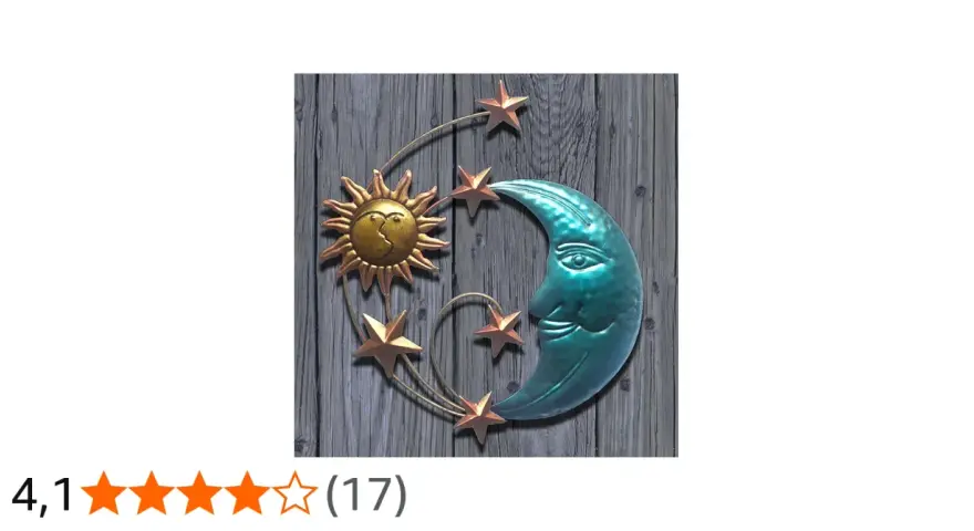 Adorno de pared con sol dorado, luna azul y estrellas de cobre. Estos cuadros de lunas y estrellas son perfectos para decorar cualquier espacio.
