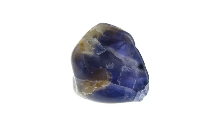 Pietra di iolite con sfumature blu e gialle, che evoca le sue proprietà curative e di chiarezza mentale.