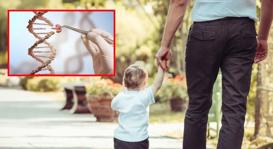 Badanie DNA sugeruje autyzm dziedziczenie po matce. Dziecko trzyma ojca za rękę.