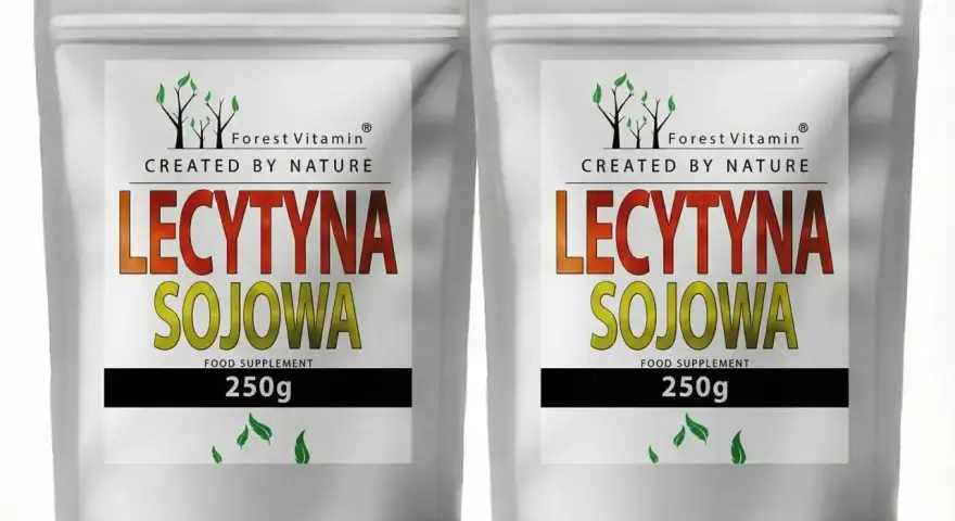 Dwie saszetki z lecytyną sojową Forest Vitamin, każda po 250g. Naturalny suplement diety.