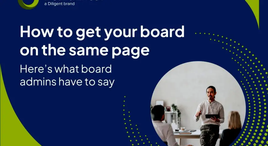 A man presents to a board, discussing how board administration can get everyone on the same page.