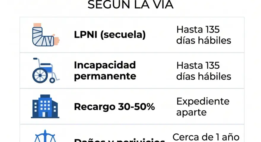 ¿Cuánto se tarda en cobrar cuando tienes un accidente laboral? LPNI y incapacidad permanente tardan hasta 135 días hábiles.