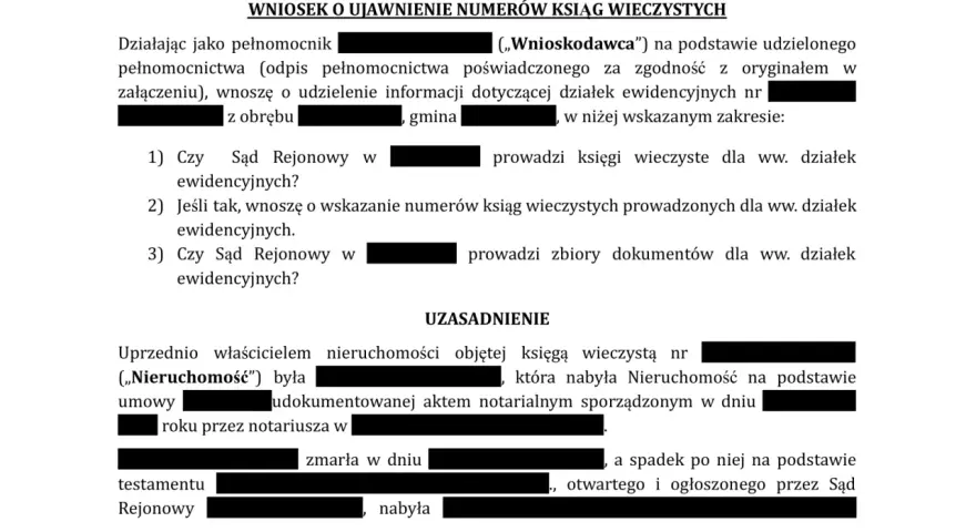 Wniosek o ujawnienie numerów ksiąg wieczystych dla działek ewidencyjnych. Pytanie, czy Sąd Rejonowy prowadzi księgi wieczyste dla ww. działek.