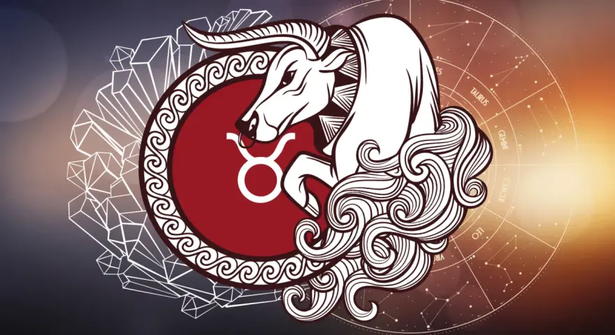 Znak zodiaku Byk (20 kwietnia - 20 maja) przedstawiony jako stylizowany byk z symbolem zodiaku.