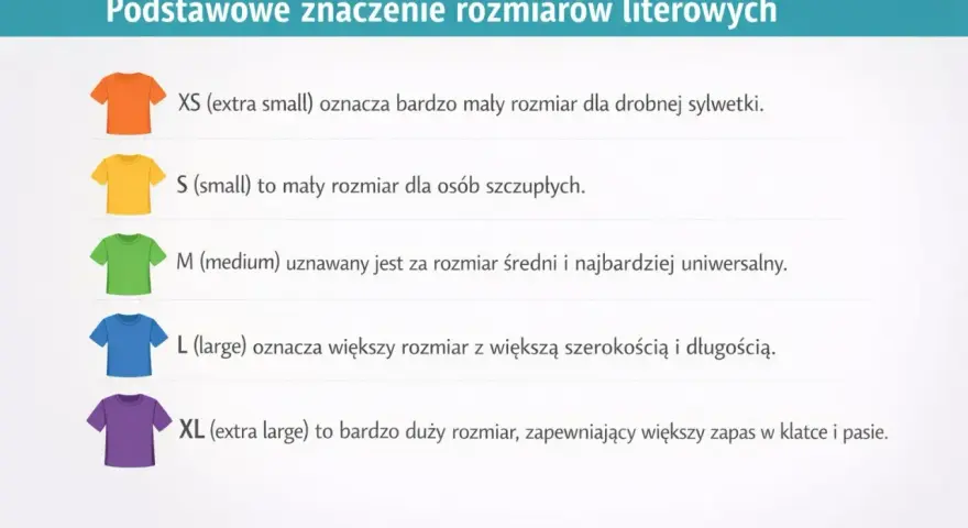 T-shirty w rozmiarze S (small) to mały rozmiar dla osób szczupłych. Obok XS, M, L, XL.