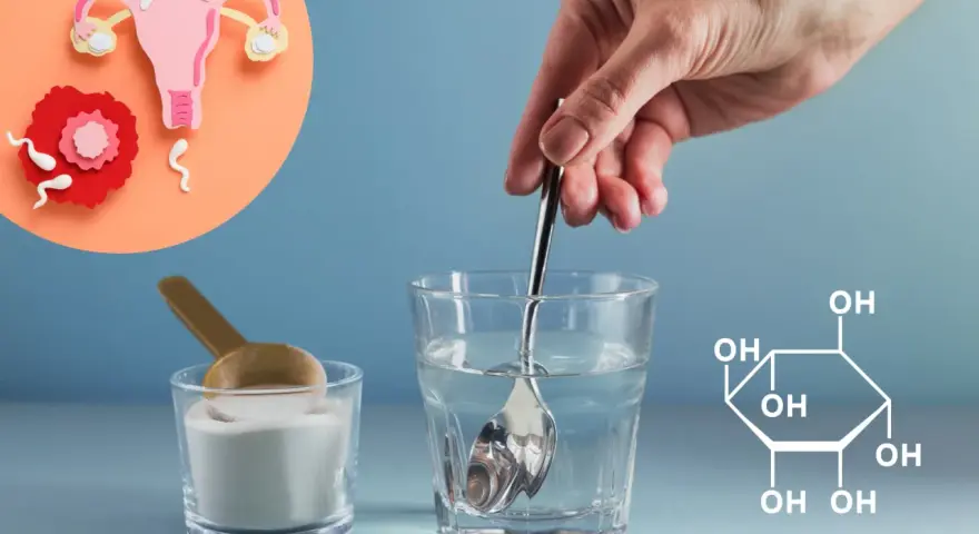 Inozytol a odchudzanie: przygotowanie napoju z proszku, symbolizujące wsparcie dla zdrowia reprodukcyjnego i metabolizmu.