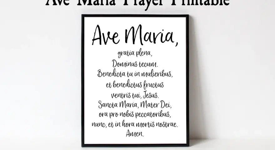 A framed print displays the "Ave Maria" prayer in Latin, perfect for a moment of reflection or a beautiful chant.