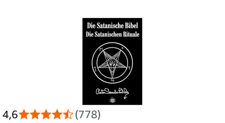 Schwarzes Cover mit Pentagramm und dem Titel "Die Satanische Bibel".