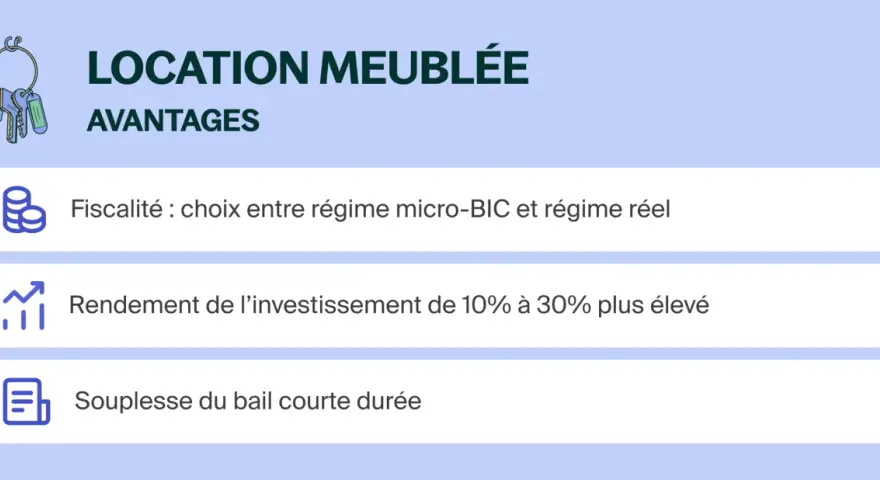 Avantages de la location meublée : fiscalité avantageuse, rendement élevé et souplesse. Idéal pour savoir comment déclarer une location meublée à l'année.