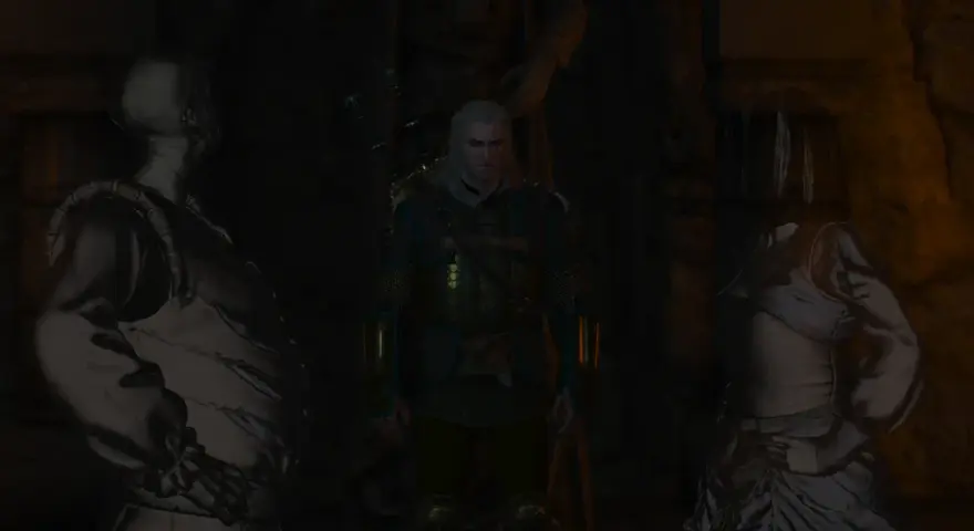 Geralt stoi między dwoma widmami, szukając wiecznego odpoczywania w Wiedźmin 3.