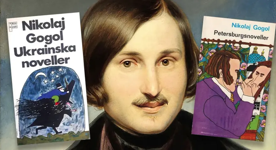 Nikolaj Gogols "Ukrainska noveller" och "Petersburgsnoveller" bredvid hans porträtt. En magisk resa genom hans noveller.