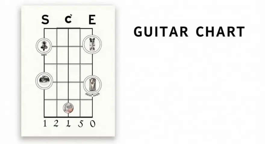 Gitarrenakkord-Diagramm mit einfachen Akkorden und Illustrationen.