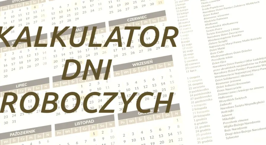 Kalkulator dni roboczych 2026. Kalendarz z zaznaczonymi świętami i dniami wolnymi.